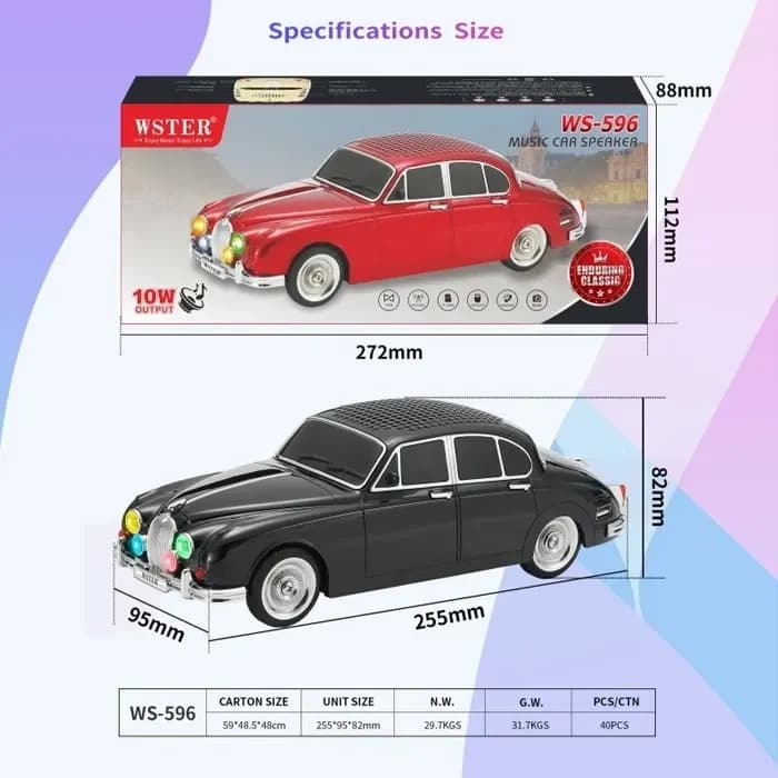 اسپیکر بلوتوثی قابل حمل وستر مدل WS-596 طرح ماشین کلاسیک — تصویر ۳