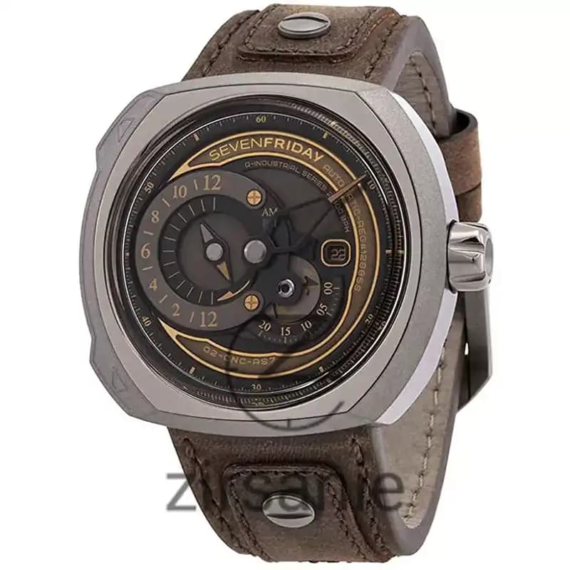ساعت مچی مردانه سون فرایدی اتوماتیک سیلور بند چرم قهوه‌ای SevenFriday Automatic Q3 Silver Brown Leather Srtap