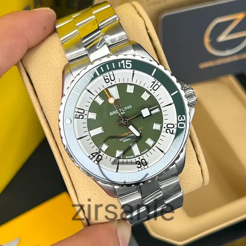 ساعت مردانه برایتلینگ سوپر اوشن اتومات سیلور صفحه سبز Breitling Superocean Automatic Silver Green Screen — تصویر ۸
