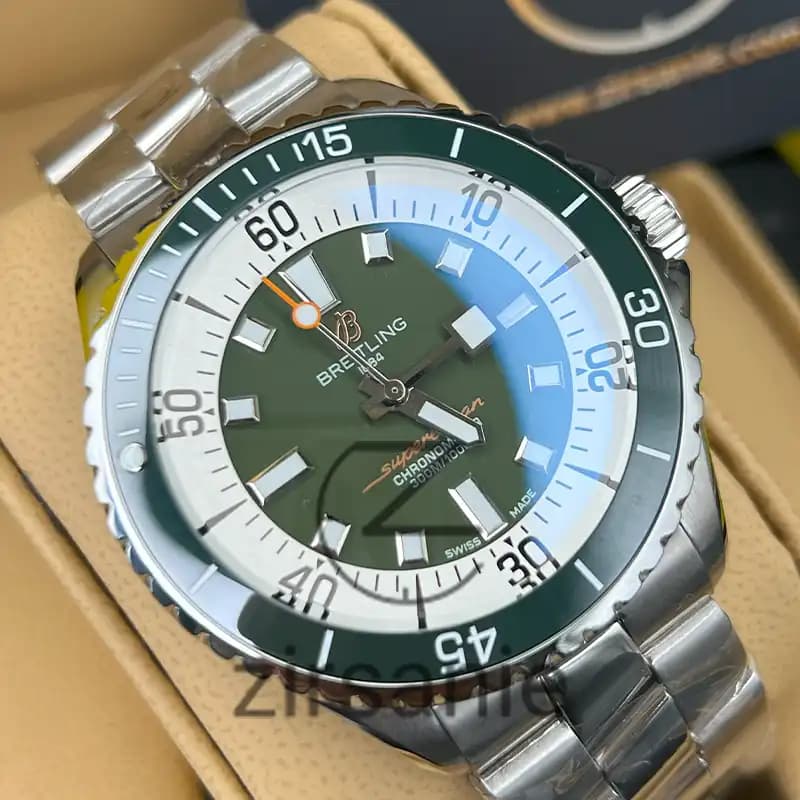 ساعت مردانه برایتلینگ سوپر اوشن اتومات سیلور صفحه سبز Breitling Superocean Automatic Silver Green Screen — تصویر ۶