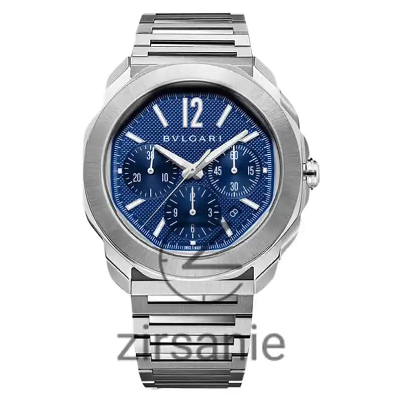ساعت مچی مردانه بولگاری اوکتو روما کرنوگراف سیلور صفحه آبی Bvlgari Octa Roma Chronograph Silver Blue Screen