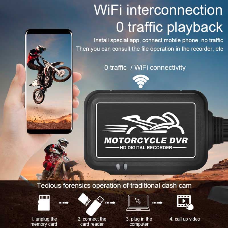 دوربین ثبت وقایع موتورسیکلت 2 لنزه جلو و عقب WIFI مدل SE3 همراه RAM 32G — تصویر ۱۱