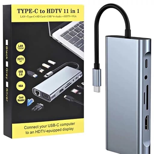 تبدیل چند کاره آی فورتک TYPE-C TO USB3.0/HDMI/VGA/LAN/TP/SD 11 IN 1