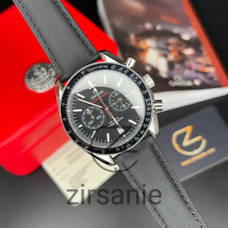 ساعت مچی مردانه امگا اسپید مستر بند چرم مشکی Omega SpeedMaster Leather Strap Black — تصویر ۹