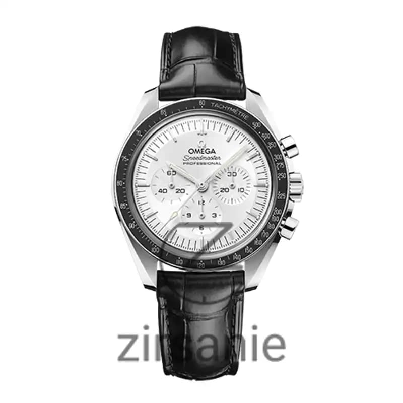 ساعت مچی مردانه امگا اسپید مستر بند چرم مشکی سفید Omega SpeedMaster Leather Strap Black White