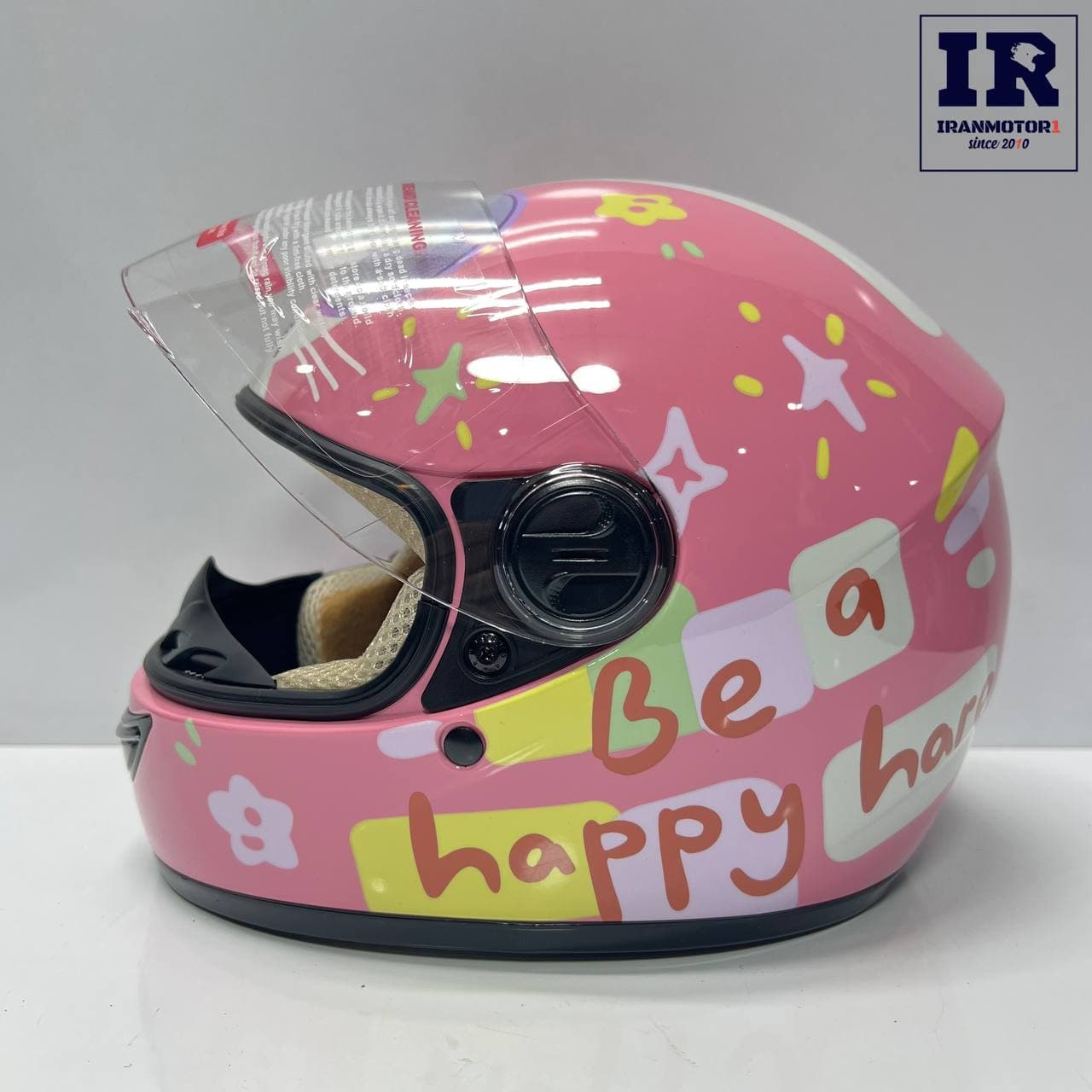 کلاه کاسکت بچگانه فک ثابت ردلاین redline کد 906 صورتی طرح Be a happy — تصویر ۶