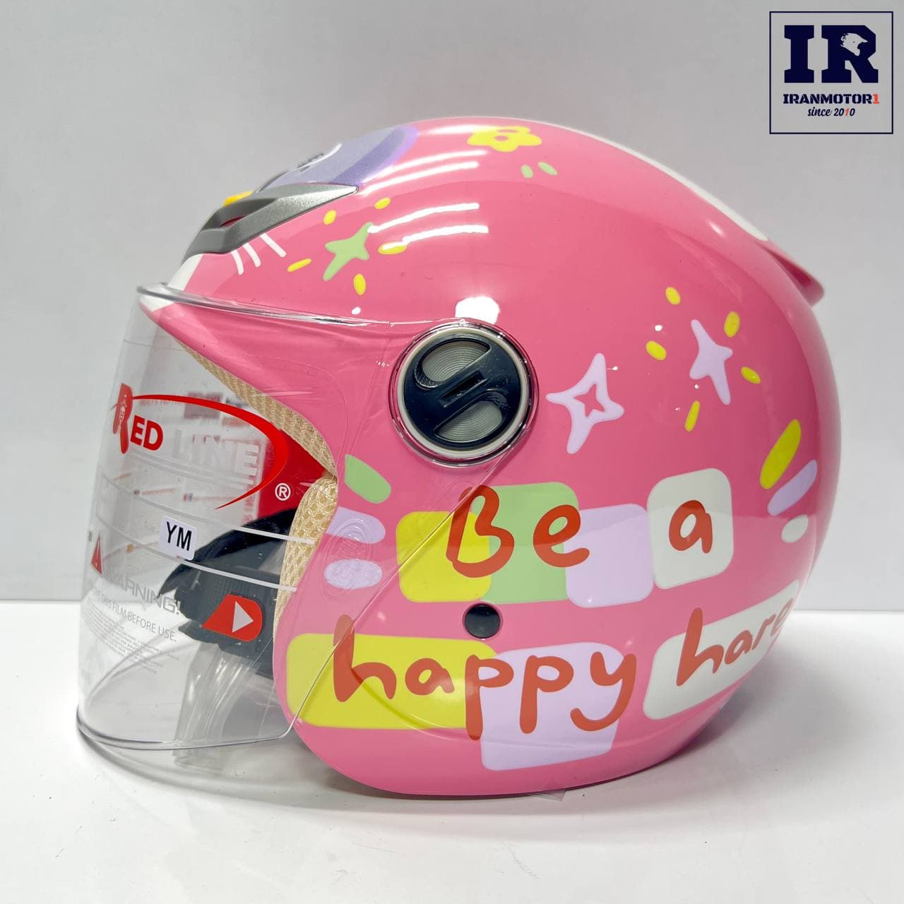 کلاه کاسکت بچگانه بدون فک ردلاین redline کد 908 صورتی طرح Be a happy hare — تصویر ۷