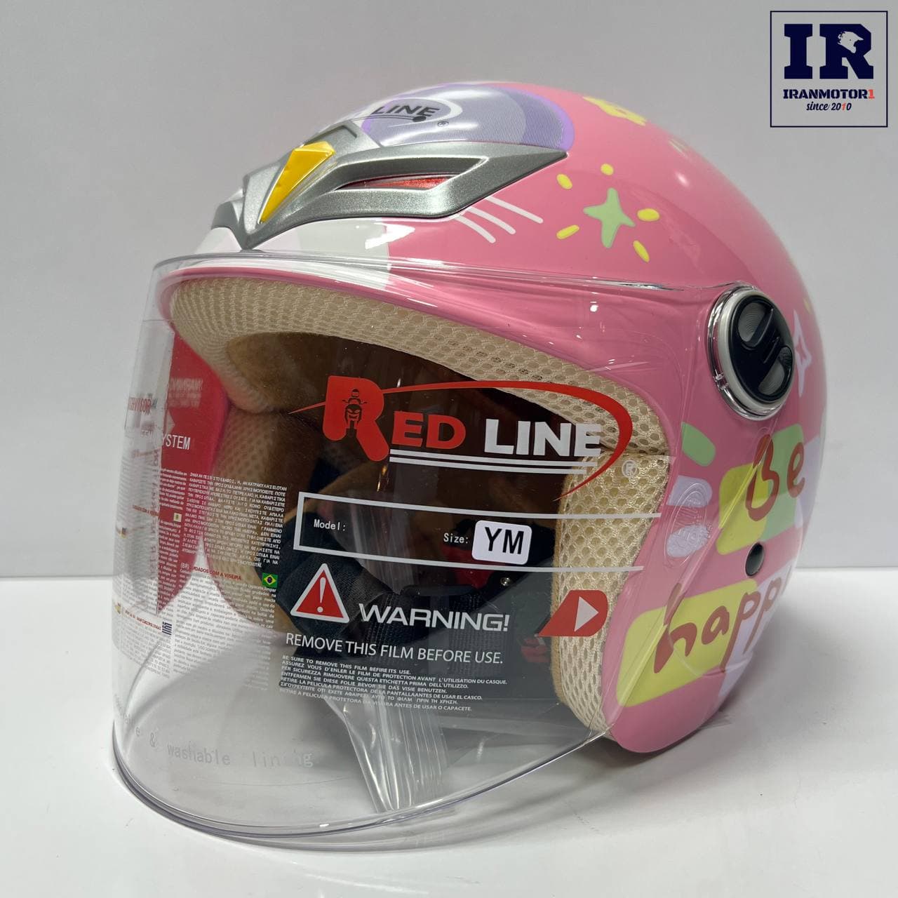 کلاه کاسکت بچگانه بدون فک ردلاین redline کد 908 صورتی طرح Be a happy hare — تصویر ۸