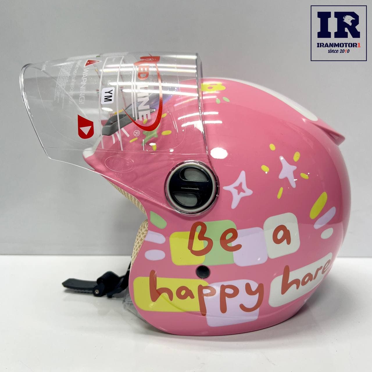 کلاه کاسکت بچگانه بدون فک ردلاین redline کد 908 صورتی طرح Be a happy hare — تصویر ۱۲