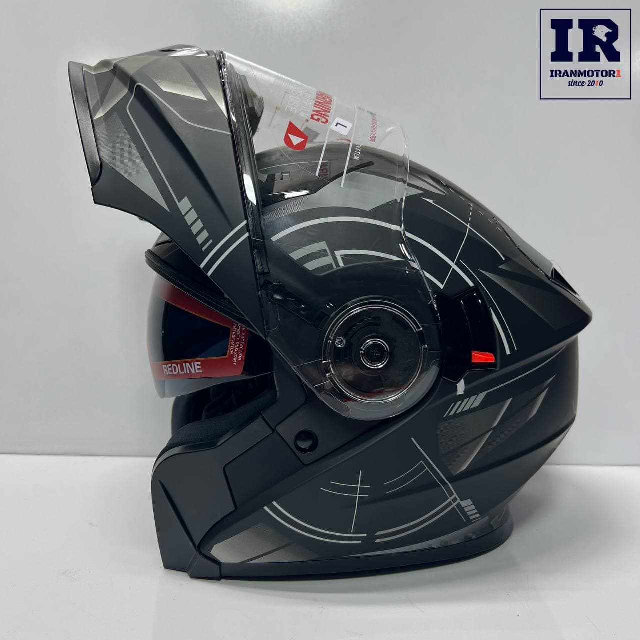 کلاه کاسکت فک متحرک ردلاین Redline کد 939 مشکی خط خاکستری — تصویر ۱۲