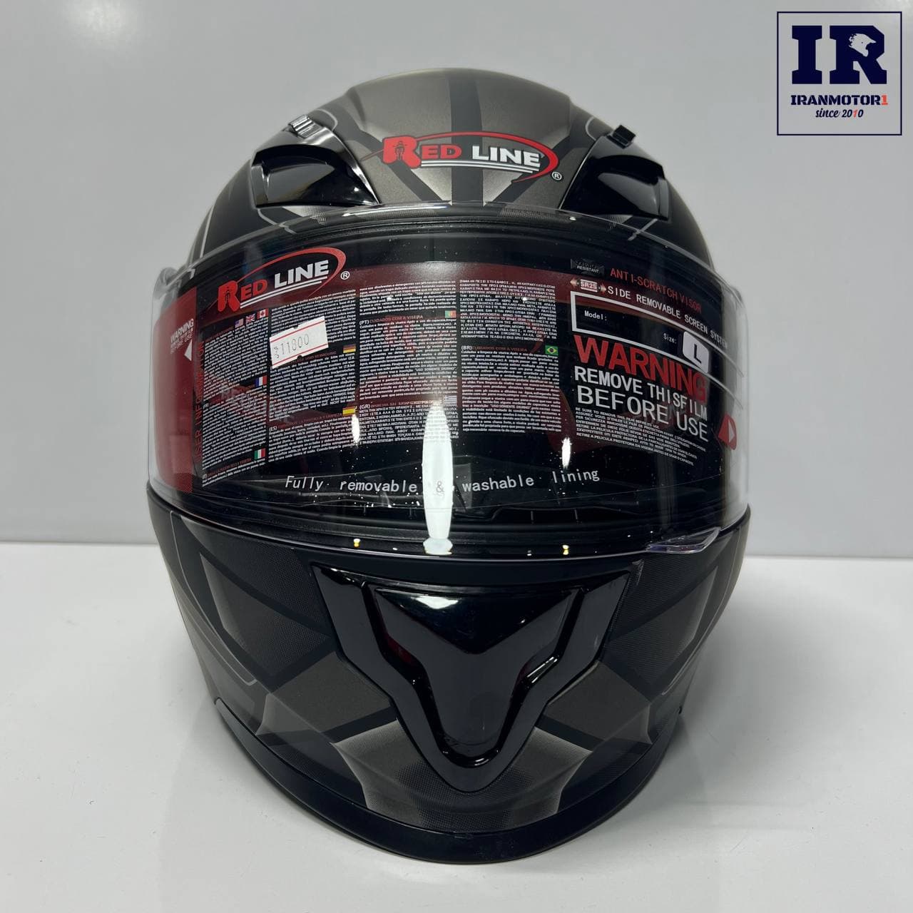 کلاه کاسکت فک متحرک ردلاین Redline کد 939 مشکی خط خاکستری — تصویر ۹
