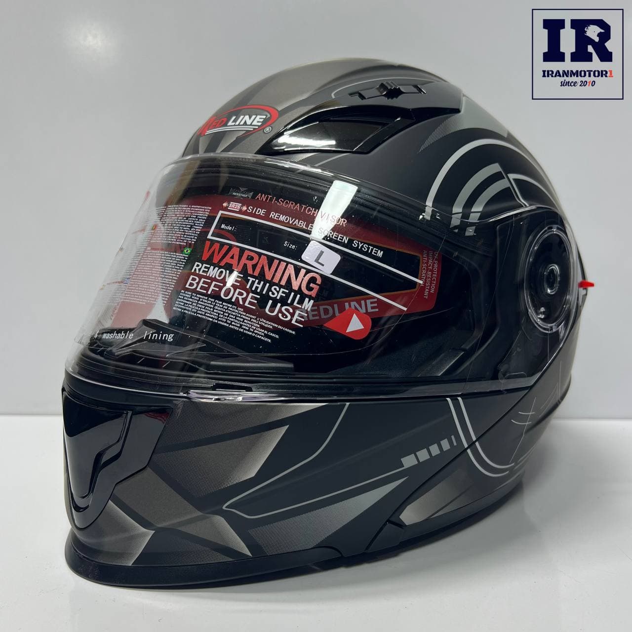 کلاه کاسکت فک متحرک ردلاین Redline کد 939 مشکی خط خاکستری — تصویر ۲