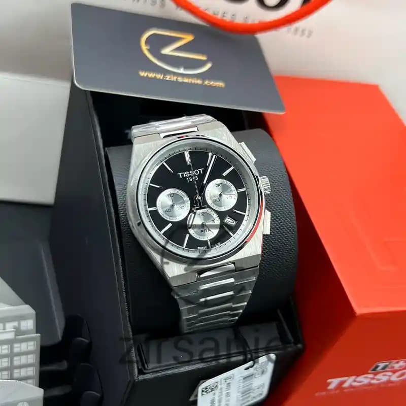 ساعت مچی مردانه تیسوت PRX کرنوگراف سیلور صفحه مشکی Tissot PRX Chronograph Silver Black Screen — تصویر ۱۰