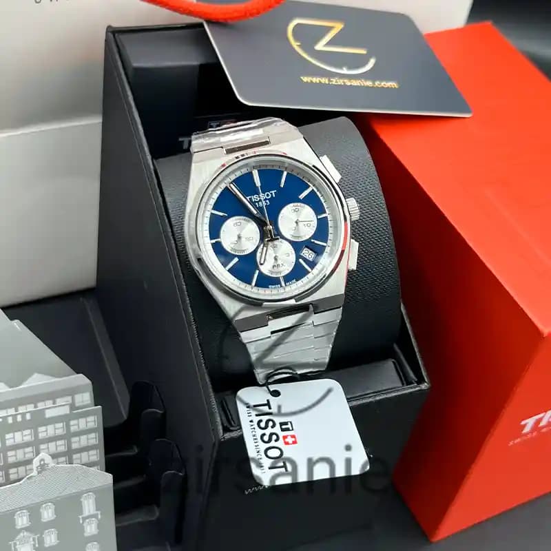 ساعت مچی مردانه تیسوت PRX کرنوگراف سیلور صفحه آبی Tissot PRX Chronograph Silver Blue Screen — تصویر ۲