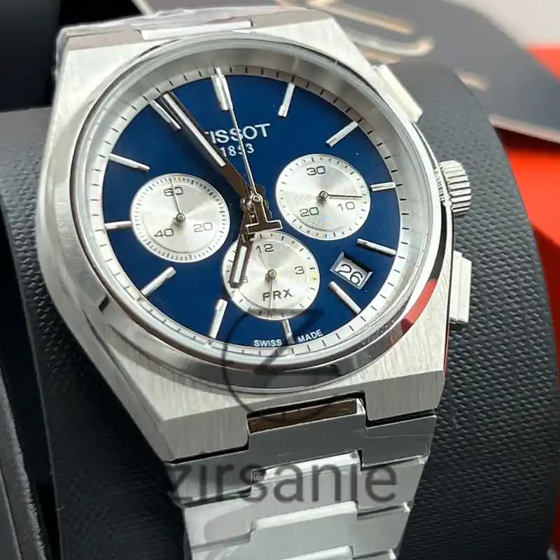 ساعت مچی مردانه تیسوت PRX کرنوگراف سیلور صفحه آبی Tissot PRX Chronograph Silver Blue Screen — تصویر ۵