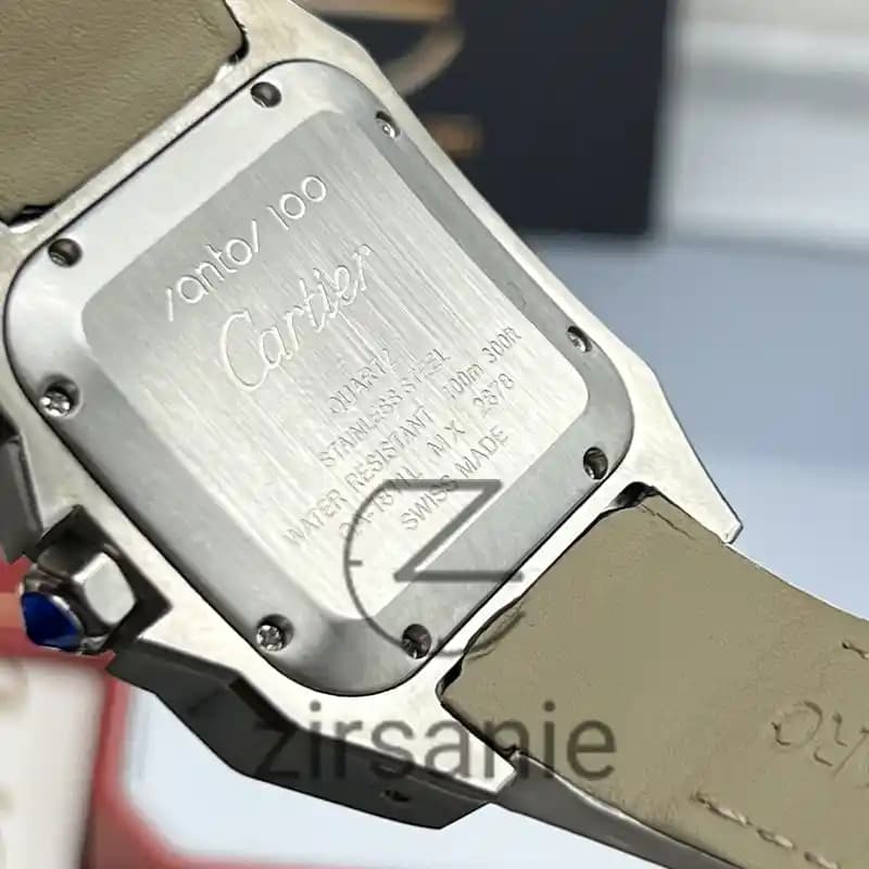 ساعت مچی زنانه کارتیر سانتوز بند چرم سیلور سفید Cartier Santoz Leather Strap Silver White — تصویر ۸