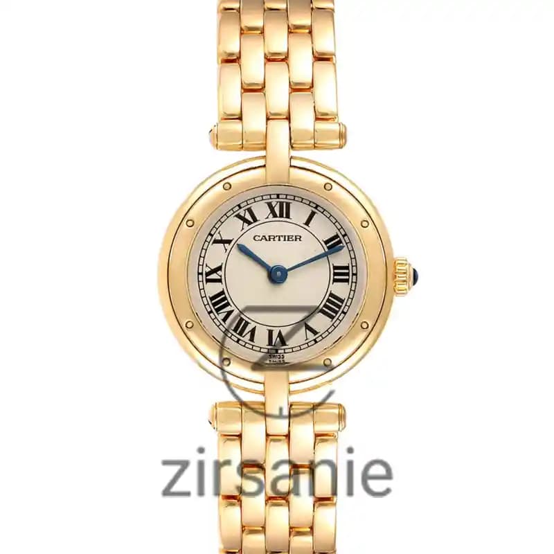 ساعت مچی زنانه کارتیر طلایی صفحه سفید Cartier Golden White Screen — تصویر ۹