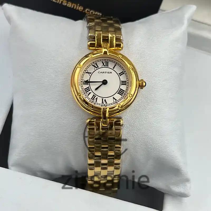 ساعت مچی زنانه کارتیر طلایی صفحه سفید Cartier Golden White Screen — تصویر ۱۱