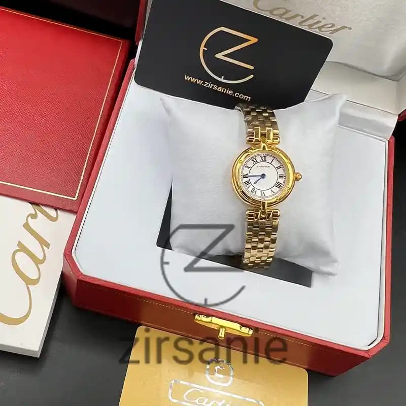 ساعت مچی زنانه کارتیر طلایی صفحه سفید Cartier Golden White Screen — تصویر ۱۰
