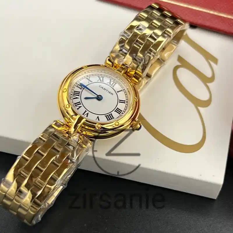 ساعت مچی زنانه کارتیر طلایی صفحه سفید Cartier Golden White Screen — تصویر ۸