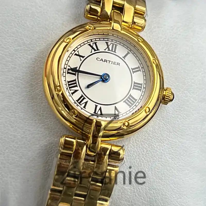 ساعت مچی زنانه کارتیر طلایی صفحه سفید Cartier Golden White Screen — تصویر ۴