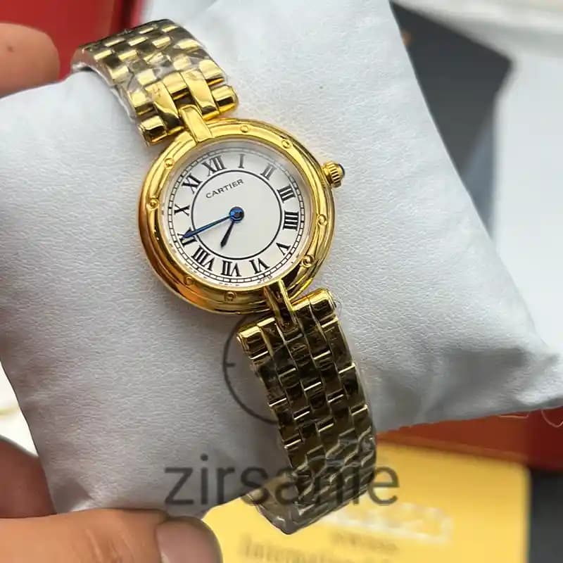 ساعت مچی زنانه کارتیر طلایی صفحه سفید Cartier Golden White Screen — تصویر ۵