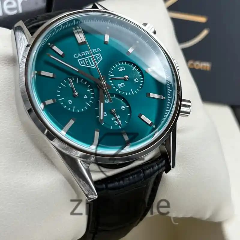 ساعت مچی مردانه تگ هویر کالیبر 5 بند چرم سیلور صفحه سبز Tag Heuer Caliber 5 Leather Strap Silver Green Screen — تصویر ۱۱