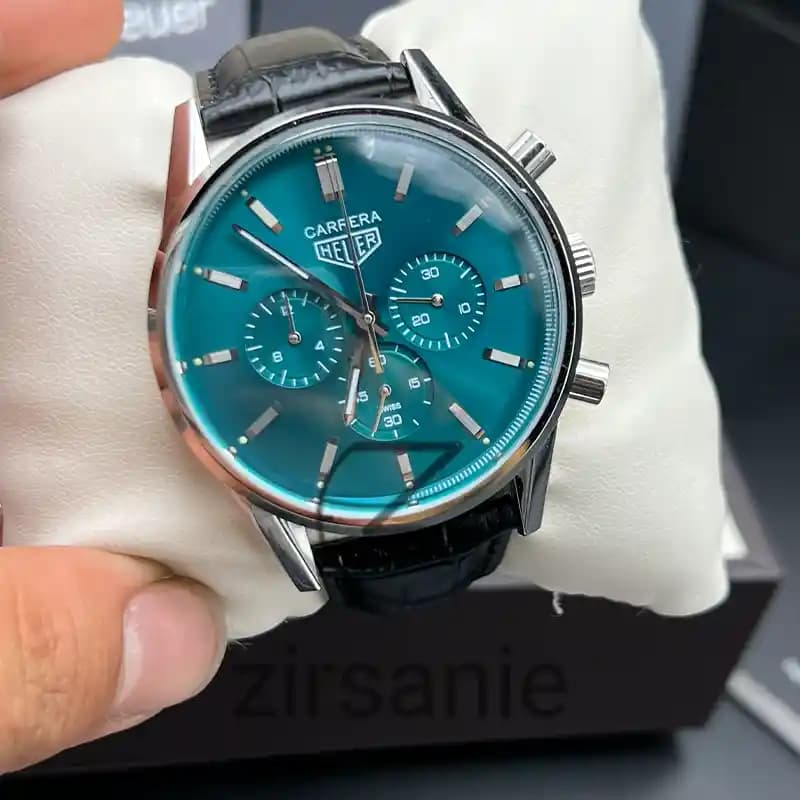 ساعت مچی مردانه تگ هویر کالیبر 5 بند چرم سیلور صفحه سبز Tag Heuer Caliber 5 Leather Strap Silver Green Screen — تصویر ۱۲