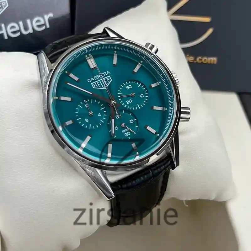 ساعت مچی مردانه تگ هویر کالیبر 5 بند چرم سیلور صفحه سبز Tag Heuer Caliber 5 Leather Strap Silver Green Screen — تصویر ۲