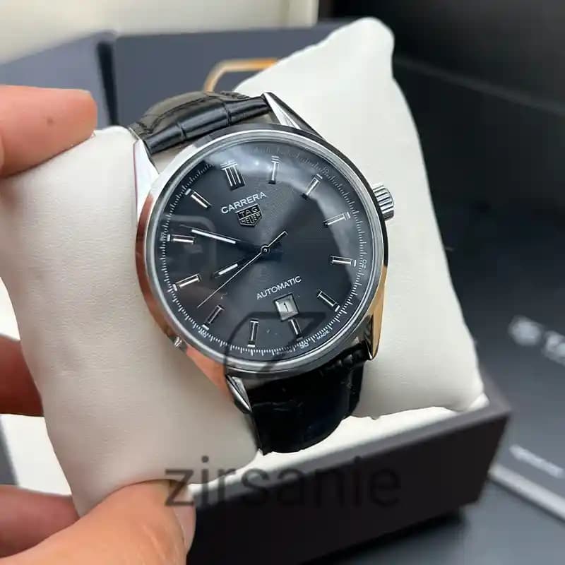 ساعت مچی مردانه تگ هویر کالیبر 5 اتوماتیک بند چرم سیلور صفحه مشکی Tag Heuer Caliber 5 Automatic Leather Strap Silver Black Screen — تصویر ۱۲