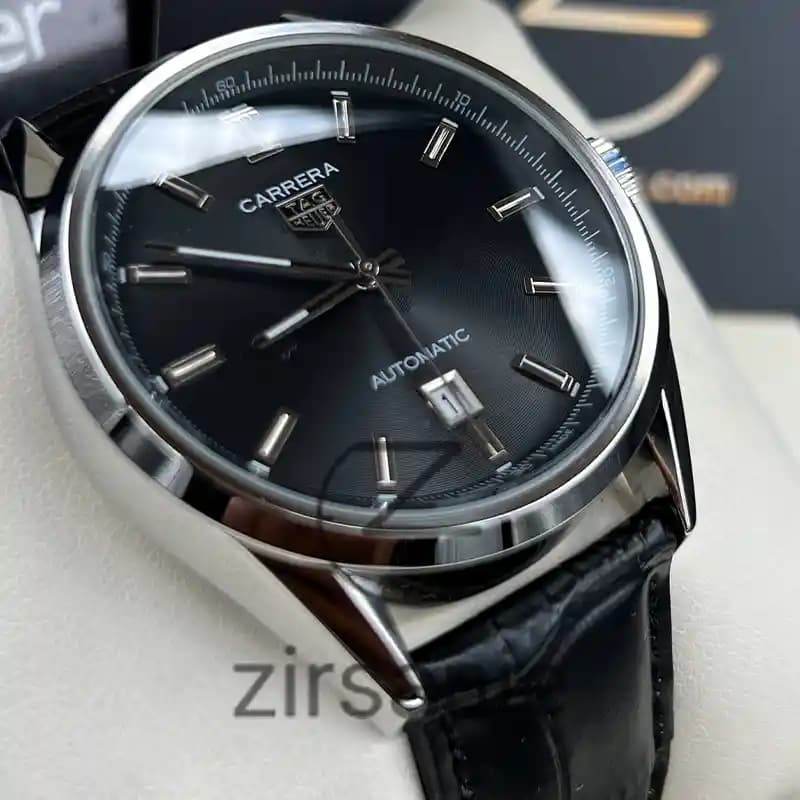 ساعت مچی مردانه تگ هویر کالیبر 5 اتوماتیک بند چرم سیلور صفحه مشکی Tag Heuer Caliber 5 Automatic Leather Strap Silver Black Screen — تصویر ۴
