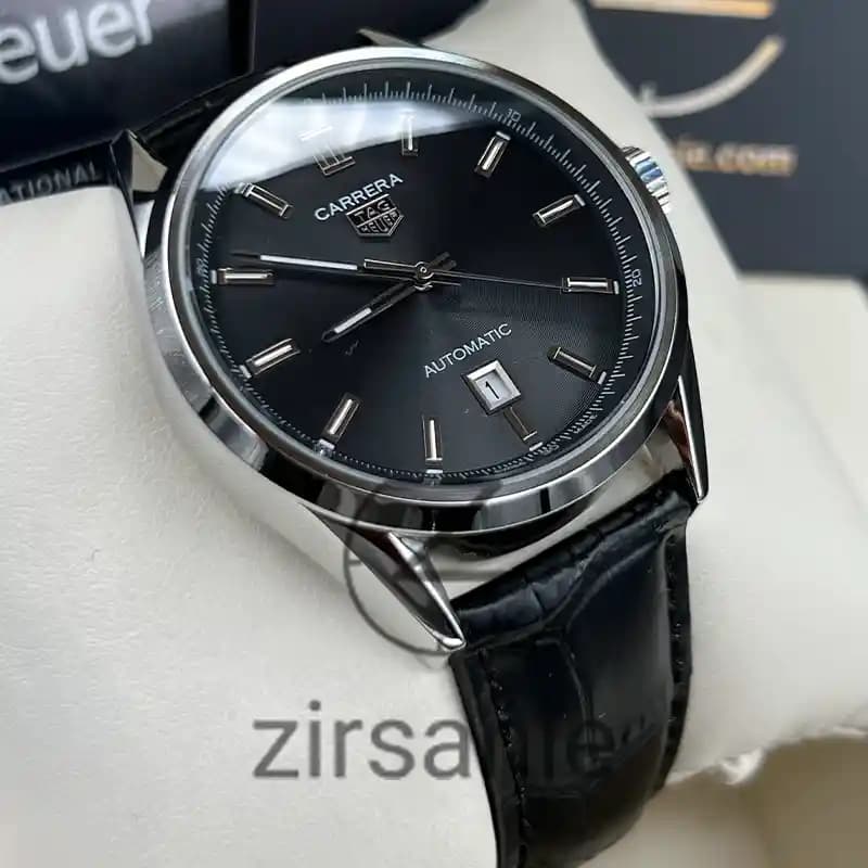 ساعت مچی مردانه تگ هویر کالیبر 5 اتوماتیک بند چرم سیلور صفحه مشکی Tag Heuer Caliber 5 Automatic Leather Strap Silver Black Screen — تصویر ۳