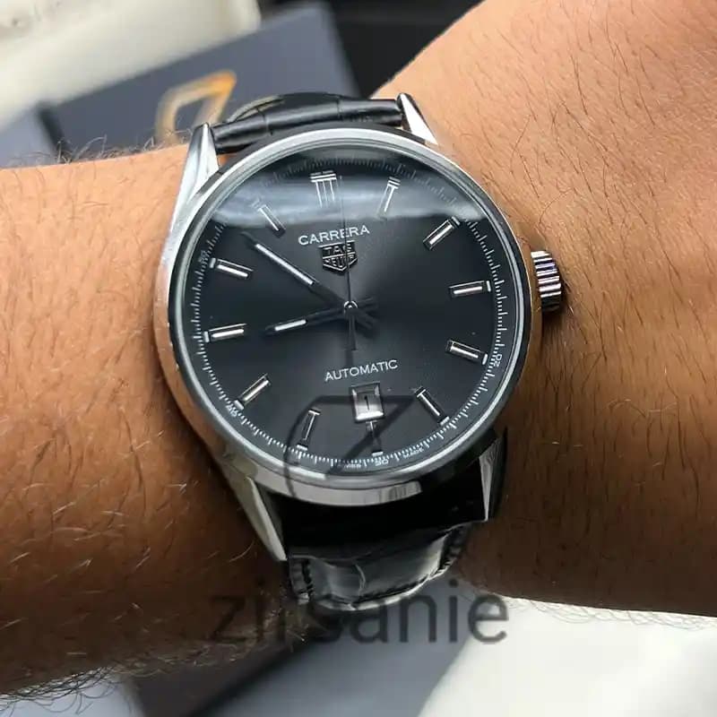ساعت مچی مردانه تگ هویر کالیبر 5 اتوماتیک بند چرم سیلور صفحه مشکی Tag Heuer Caliber 5 Automatic Leather Strap Silver Black Screen — تصویر ۷