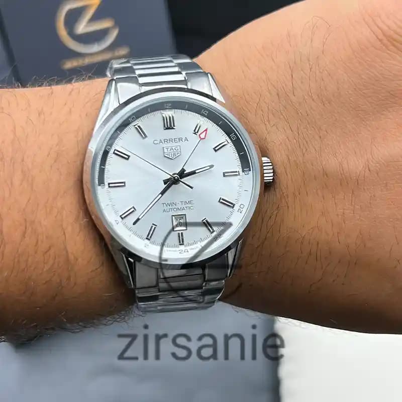 ساعت مچی مردانه تگ هویر کالیبر 5 GMT اتوماتیک سیلور صفحه سفید Tag Heuer Caliber 5 GMT Automatic Silver White Screen — تصویر ۸