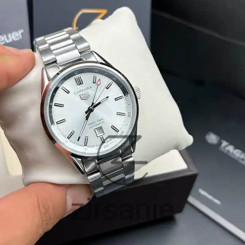 ساعت مچی مردانه تگ هویر کالیبر 5 GMT اتوماتیک سیلور صفحه سفید Tag Heuer Caliber 5 GMT Automatic Silver White Screen — تصویر ۵