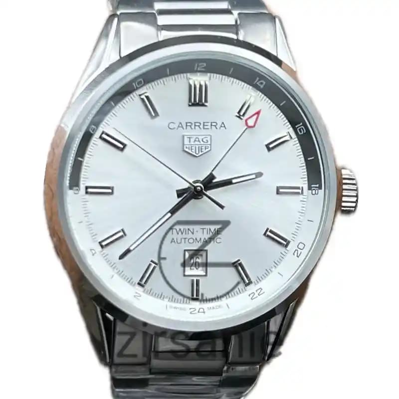 ساعت مچی مردانه تگ هویر کالیبر 5 GMT اتوماتیک سیلور صفحه سفید Tag Heuer Caliber 5 GMT Automatic Silver White Screen