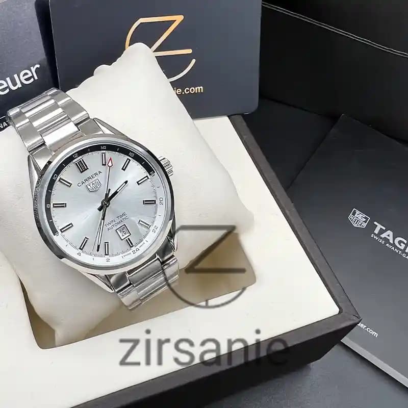 ساعت مچی مردانه تگ هویر کالیبر 5 GMT اتوماتیک سیلور صفحه سفید Tag Heuer Caliber 5 GMT Automatic Silver White Screen — تصویر ۲