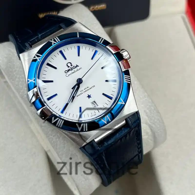 ساعت مچی مردانه امگا کانسلیشن اتوماتیک بند چرم سیلور‌ سرمه‌ای صفحه سفید Omega Consitlition Automatic Leather Strap Silver Navy White Screen — تصویر ۵