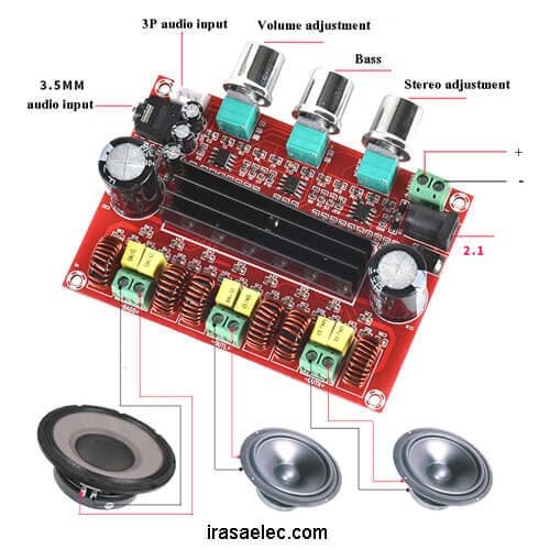 برد آمپلی فایر حرفه ای ۲x50W+100W XH-M139 اصلی (چیپ ۳۲ پین) — تصویر ۲