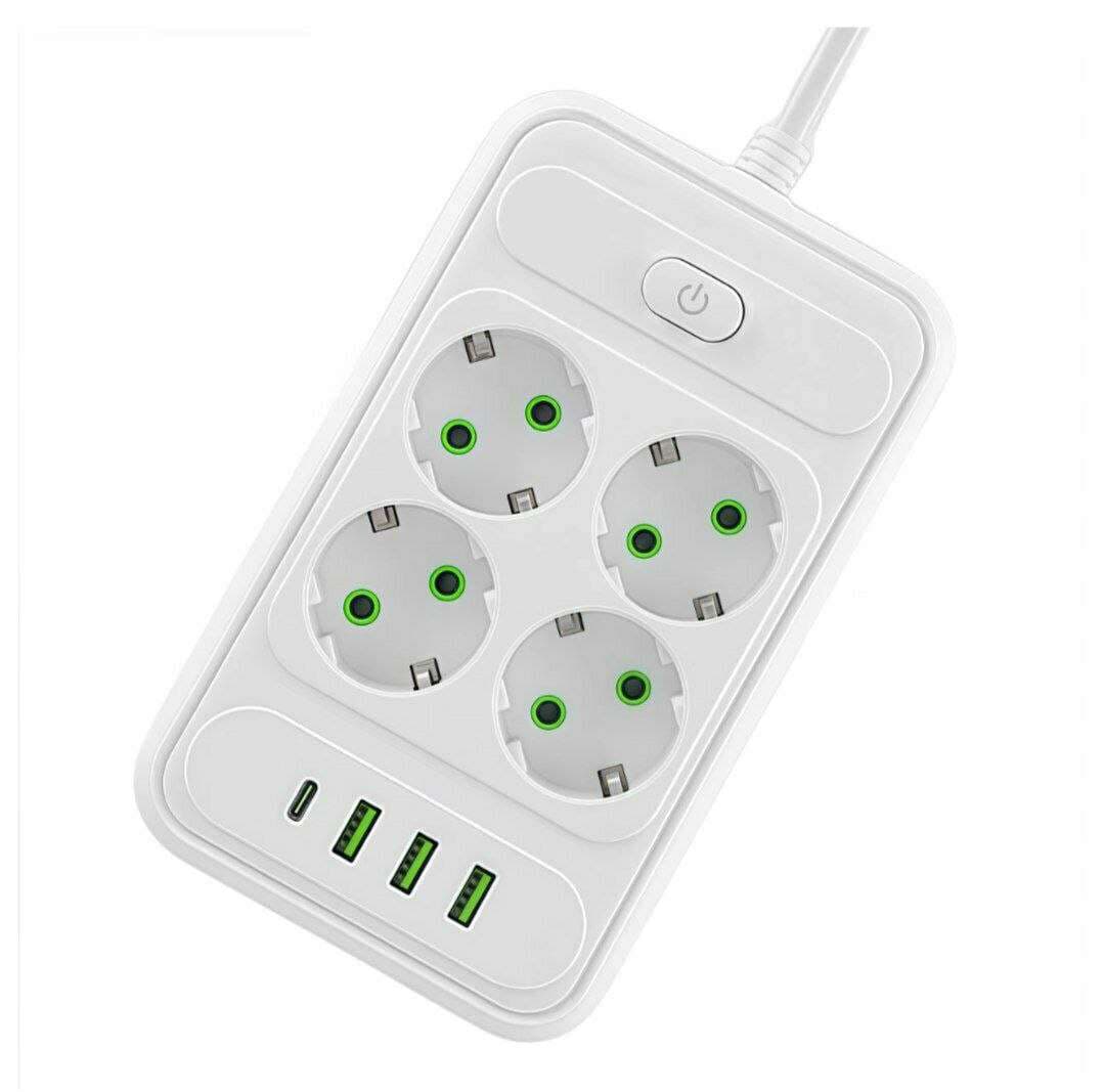 چهار راهی برق یونیورسال با 3 خروجی USB و تایپ سی 2500 وات (سفید) مدل T203 — تصویر ۴