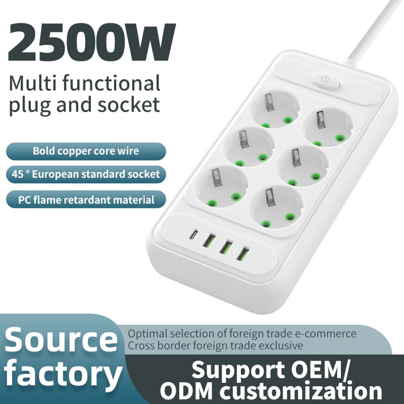 شش راهی برق یونیورسال با 3 خروجی USB و تایپ سی (سفید) مدل T206 — تصویر ۶