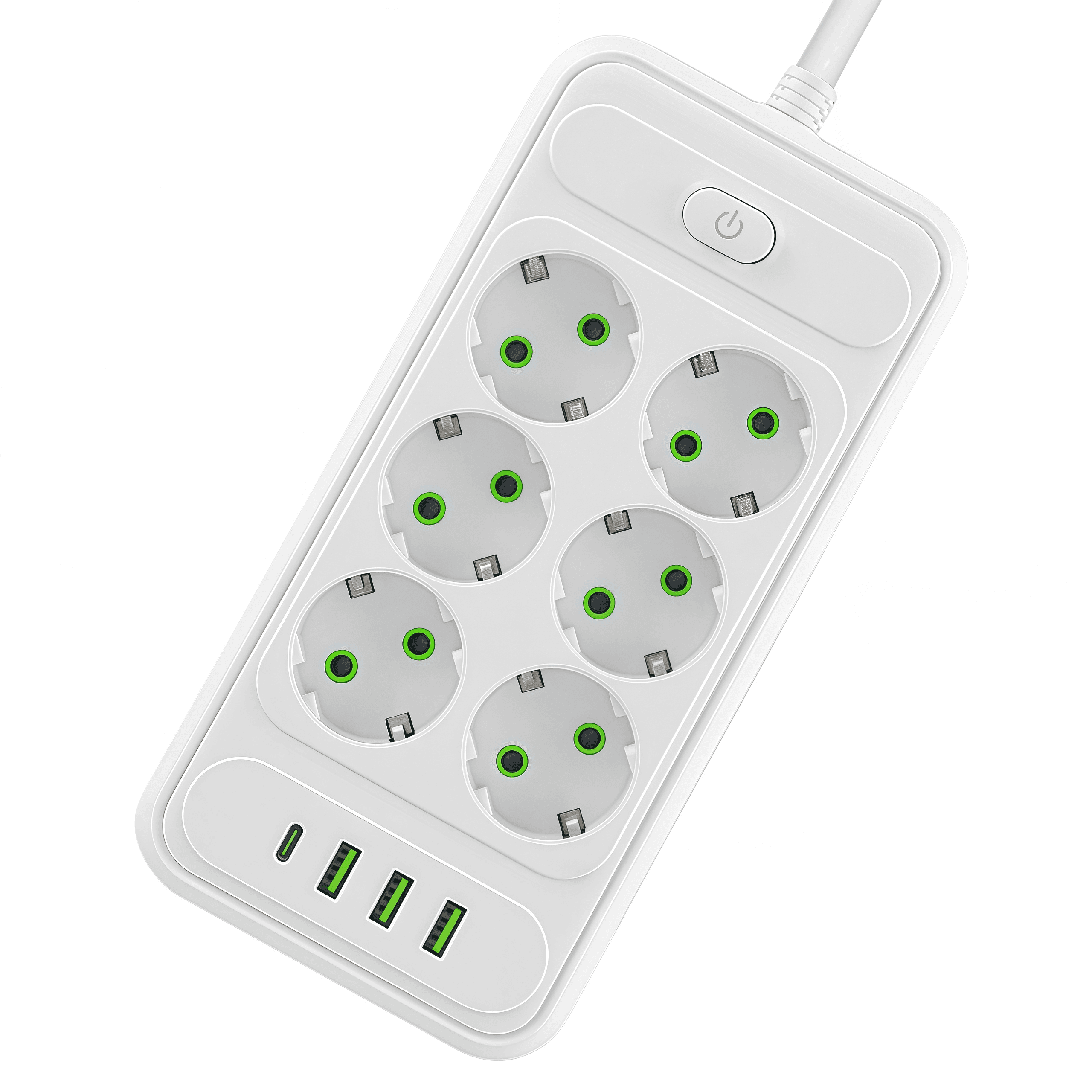 شش راهی برق یونیورسال با 3 خروجی USB و تایپ سی (سفید) مدل T206 — تصویر ۴