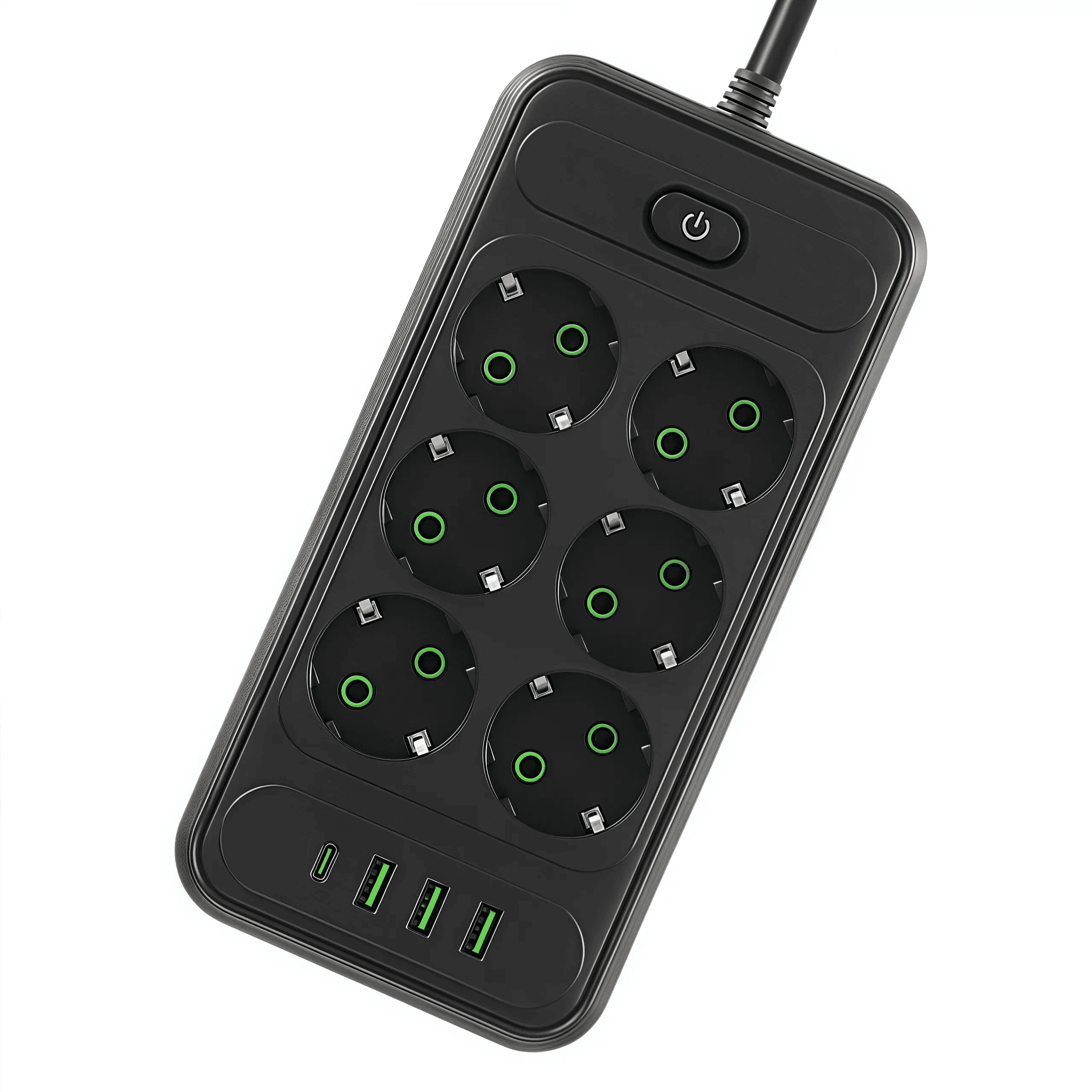 شش راهی برق یونیورسال با 3 خروجی USB و تایپ سی (مشکی) مدل T206 — تصویر ۵