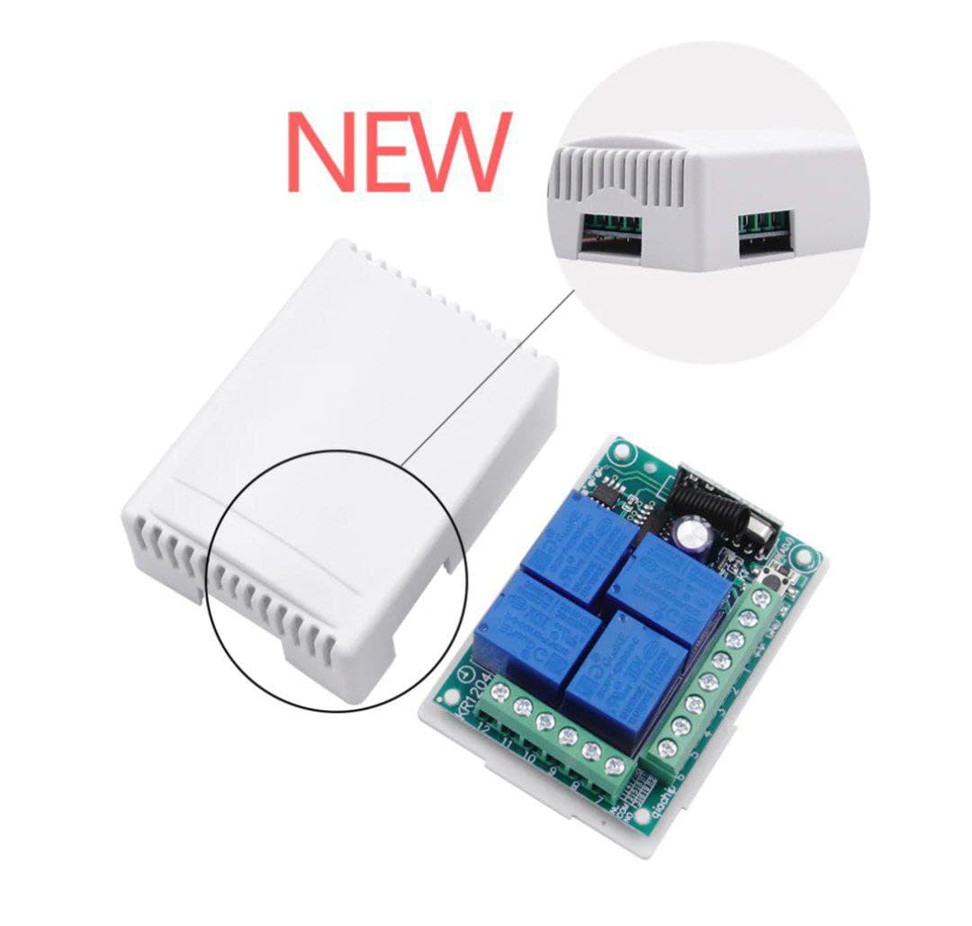 ریموت کنترل کد لرن 12 ولت بی سیم یونیورسال 433MHZ گیرنده و فرستنده رله 4 کاناله — تصویر ۶