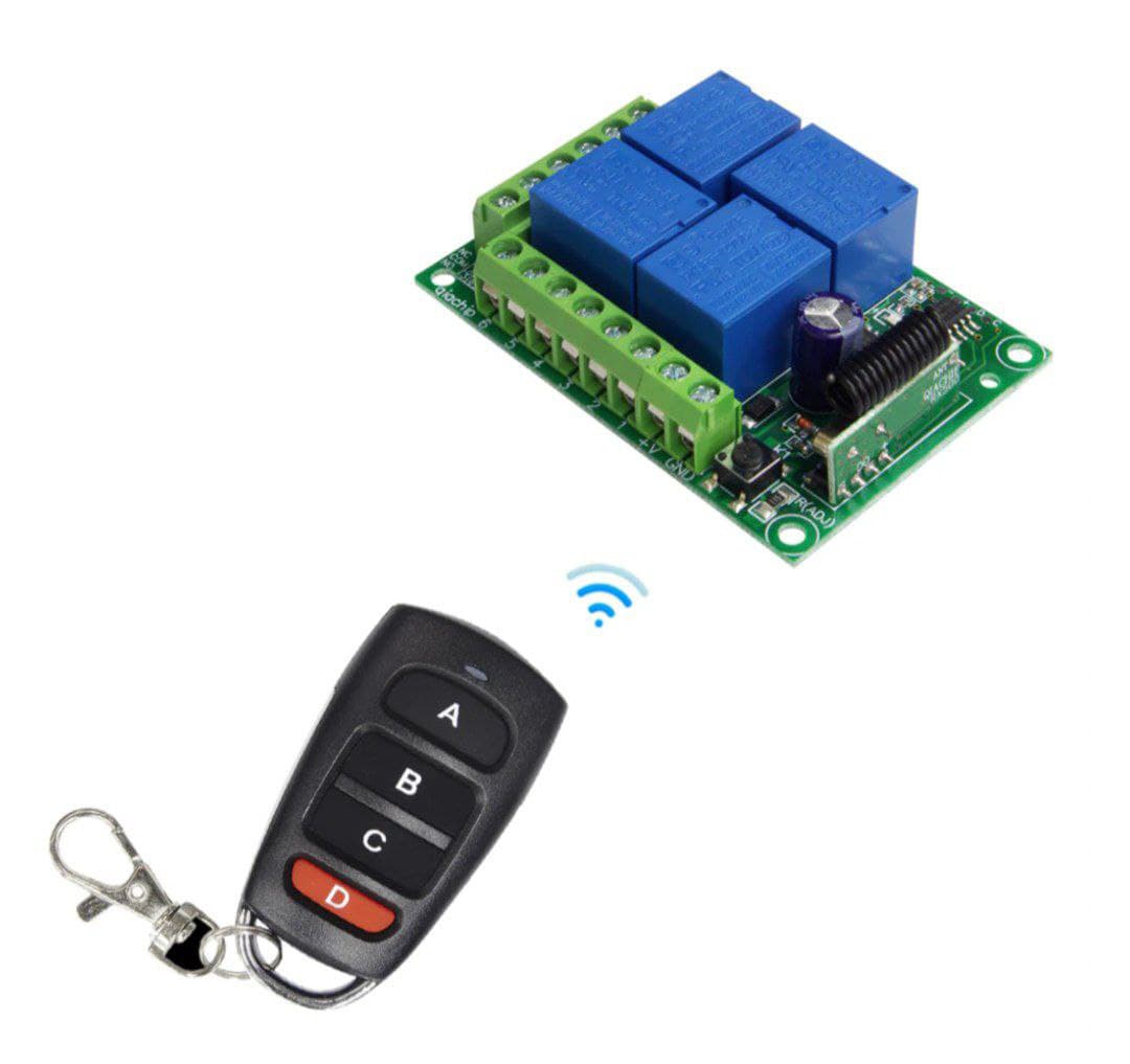 ریموت کنترل کد لرن 12 ولت بی سیم یونیورسال 433MHZ گیرنده و فرستنده رله 4 کاناله — تصویر ۵