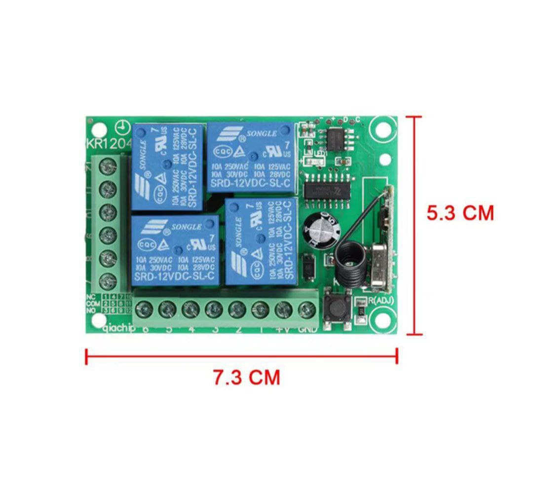 ریموت کنترل کد لرن 12 ولت بی سیم یونیورسال 433MHZ گیرنده و فرستنده رله 4 کاناله — تصویر ۷
