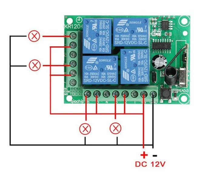 ریموت کنترل کد لرن 12 ولت بی سیم یونیورسال 433MHZ گیرنده و فرستنده رله 4 کاناله — تصویر ۸