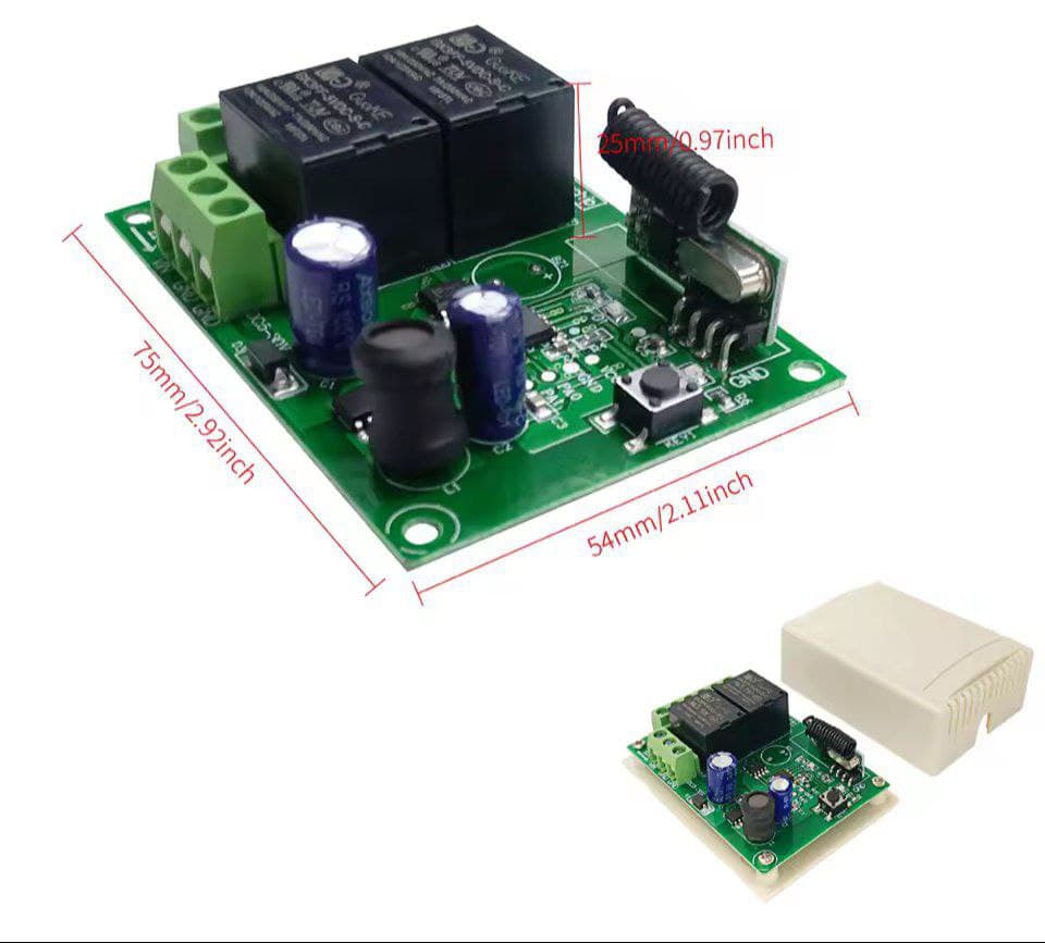 ریموت کنترل کد لرن بی سیم یونیورسال 433MHZ گیرنده و فرستنده رله 2 کاناله — تصویر ۳