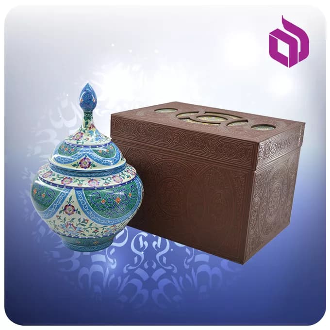 قندان سیبی مینا 22 سانت با جعبه MDF چرمی