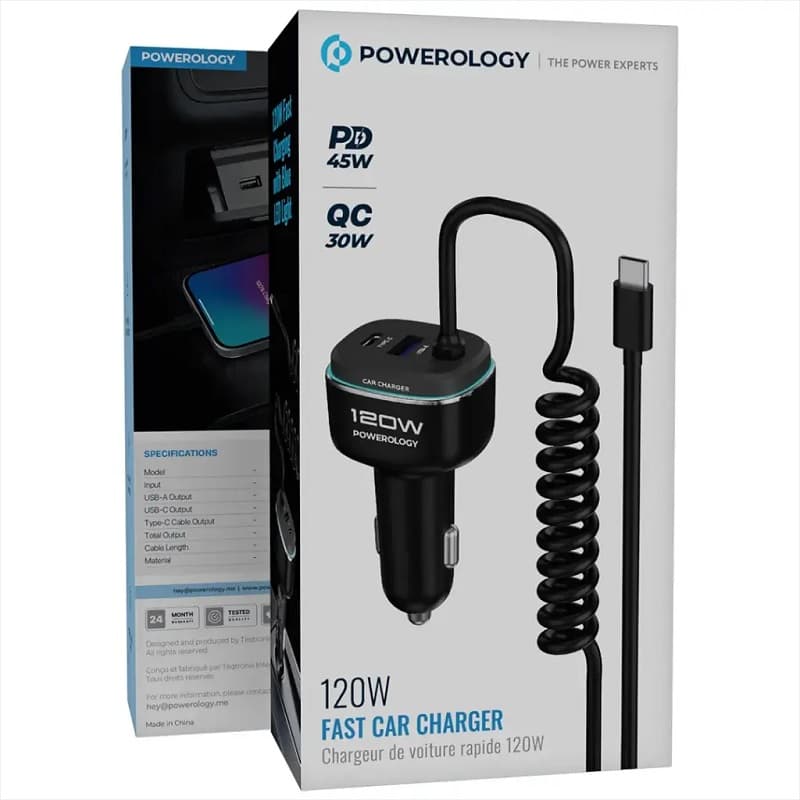 شارژر فندکی Powerology مدل PCCSR026BKGY ظرفیت 120W — تصویر ۸
